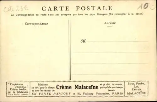 Künstler Ak Comment elles se renseignent, Zimmermädchen, Reklame Creme Malaceine