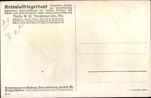 Künstler Ak Stöwer, Willy, SMS Emden beschießt Madras, Kreuzer, Kaiserliche Marine, I. WK