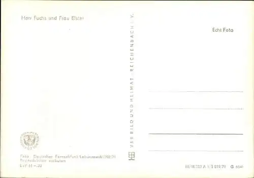 Ak Unser Sandmännchen, Herr Fuchs und Frau Elster, DDR Kinderfernsehen, G 6541