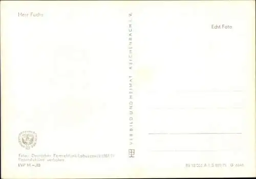 Ak Unser Sandmännchen, Herr Fuchs am Esstisch, DDR Kinderfernsehen, G 6546