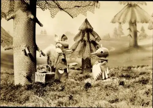 Ak Unser Sandmännchen, Sandmann, Herr Fuchs und Frau Elster, DDR Kinderfernsehen, G 6544