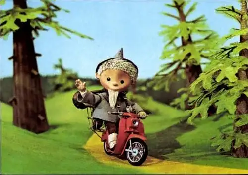 Ak Unser Sandmännchen, Sandmann, DDR Kinderfernsehen, Motoroller, 6930