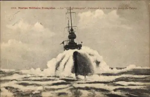 Ak Marine Militaire Francaise, Le Charlemagne, Cuirasse a la mer, Kriegsschiff