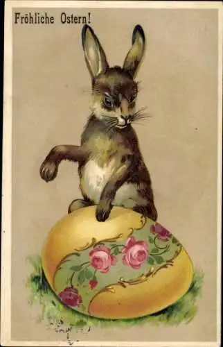 Präge Ak Glückwunsch Ostern, Osterhase mit Osterei