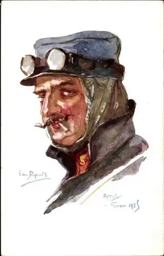 Künstler Ak Dupuis, Emil, Arras 1915, Französischer Soldat, Fliegerbrille, Zigarette