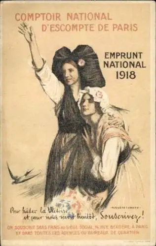 Künstler Ak Comptoir National d'Escompte de Paris, Nationalleihe 1918, Trachten Elsass Lothringen