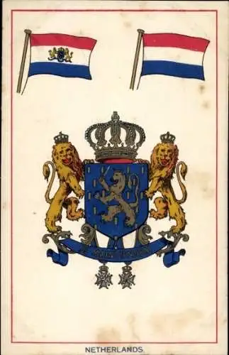 Wappen Ak Netherland, niederländisches Wappen, Fahne, Löwen