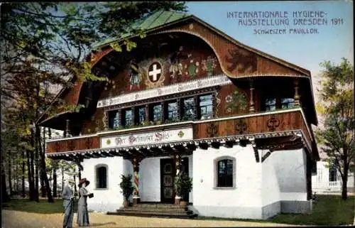 Ak Dresden, Internationale Hygiene Ausstellung 1911, Schweizer Pavillon