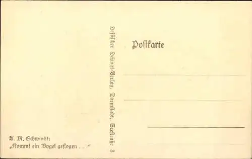 Künstler Ak Schwindt A. M., Kommt ein Vogel geflogen