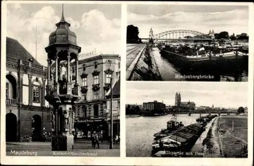 Ak Magdeburg in Sachsen Anhalt, Kaiser Otto Denkmal, Hindenburgbrücke