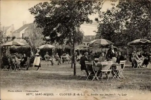 Ak Cloyes sur le Loir Eure et Loir, Hotel Saint-Jacques, Jardin sur les bords du Loir