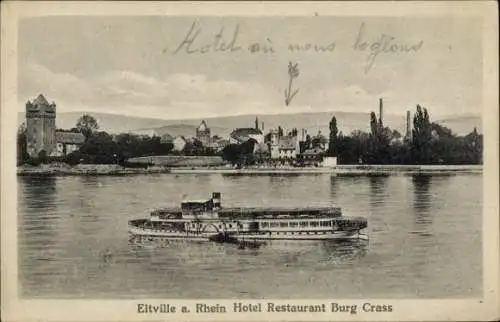 Ak Eltville am Rhein Hessen, Hotel Restaurant Burg Crass, Dampfer, Türme