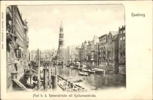 Ak Hamburg Mitte Altstadt, Katharinenkirche, Hauptkirche St. Katharinen, Fleet b. d. Reimersbrücke