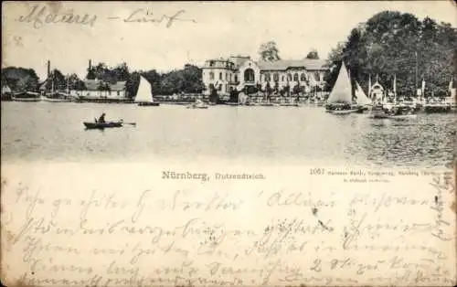 Ak Nürnberg in Mittelfranken, Dutzendteich, Boote, Ruderer