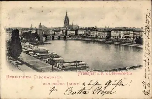 Ak Frankfurt am Main, von der Obermainbrücke, zum neuen Jahre