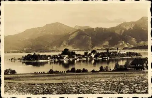 Ak Frauenchiemsee Fraueninsel Chiemsee Oberbayern, Panorama, Berge