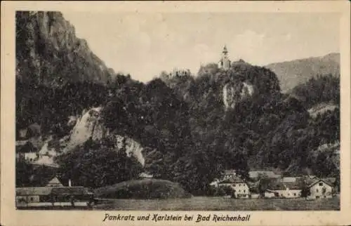 Ak Karlstein Bad Reichenhall in Oberbayern, Wallfahrtskirche St. Pankraz, Panorama