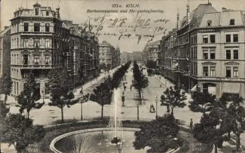 Ak Köln am Rhein, Barbarossaplatz und Hohenstaufenring, Brunnen