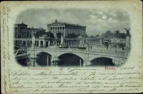 Mondschein Ak Berlin Mitte, Friedrichsbrücke