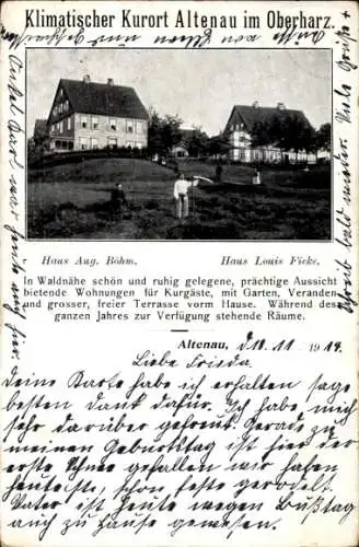 Ak Altenau Clausthal Zellerfeld im Oberharz, Haus Aug. Böhm, Haus Louis Fieke