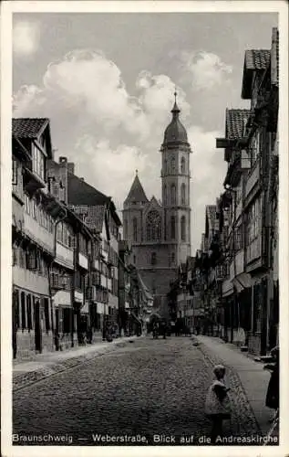 Ak Braunschweig in Niedersachsen, Weberstraße und Andreaskirche