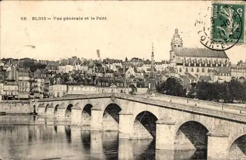 Ak Blois Loir et Cher, Gesamtansicht und die Brücke