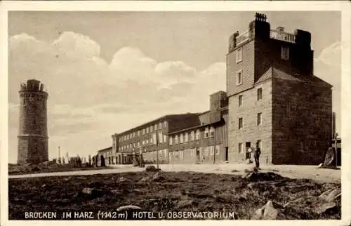 Ak Brocken im Harz, Brockenturm, Brockenhotel, Observatorium