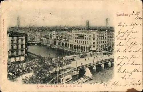 Ak Hamburg Mitte Neustadt, Alsterarkaden, Reesendammbrücke