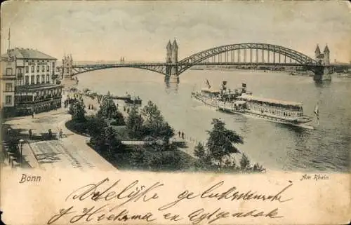 Ak Bonn am Rhein, Brücke, Dampfer