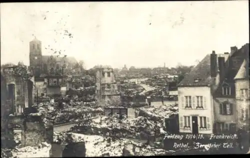 Ak Rethel Ardennes, Zerstörter Teil des Ortes, Häuserruinen, Kriegszerstörung I. WK