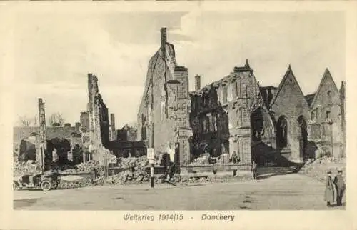 Ak Donchery Ardennes, Ruinen der Kirche, Krieg 1914/15