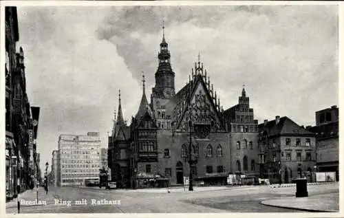 Ak Wrocław Breslau Schlesien, Ring mit Rathaus