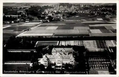 Ak Gryfów Śląski Greiffenberg Schlesien, Sanatorium Birkenhof, Fliegeraufnahme