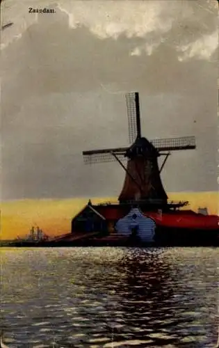 Ak Zaandam Zaanstad Nordholland, Windmühle, Abendstimmung, Nenke und Ostermaier Serie 165 Nr. 2961