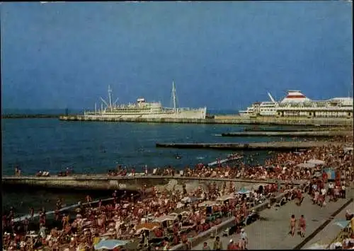 Ak Sotschi Russland, Hafen, Strand, Promenade, Fährschiffe