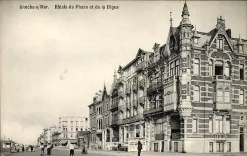 Ak Knocke sur Mer Westflandern, Hotels am Leuchtturm, Deich