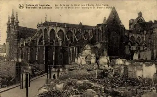 CPA Louvain Louvain Brabant Flamand, Rue de Diest vers l'Eglise Saint-Pierre, Ruines