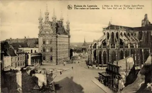 Ak Louvain Leuven Löwen Flandern Flämisch Brabant, Rathaus und Kirche Saint-Pierre in Louvain