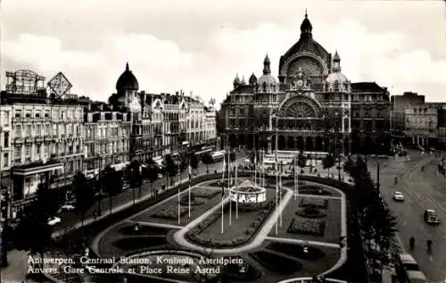 Ak Antwerpen Antwerpen Flandern, Hauptbahnhof, Place Reine Astrid