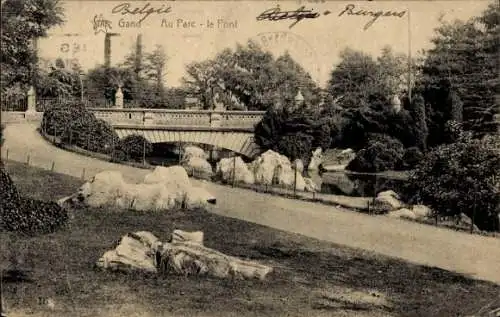 Ak Gand Gent Ostflandern, Brücke im Park