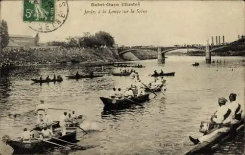 Ak Saint Ouen Seine Saint Denis, Boote in Fahrt auf der Seine