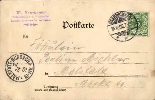 Litho St. Arnual Saarbrücken im Saarland, Gesamtansicht, Kaserne, Inneres der Kirche