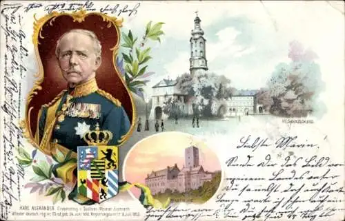 Litho Großherzog Karl Alexander von Sachsen Weimar Eisenach, Wartburg, Schloss