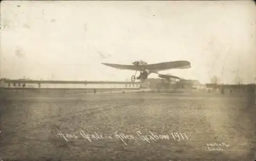 Foto Ak Altengrabow Möckern in Sachsen Anhalt, Truppenübungsplatz, Hans Grade, Flugzeug 1911