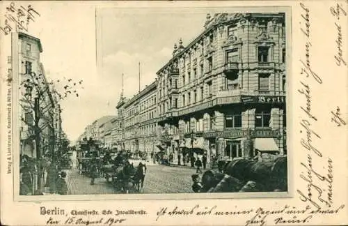 Ak Berlin Mitte, Chausseestraße Ecke Invalidenstraße, Pferdebahn