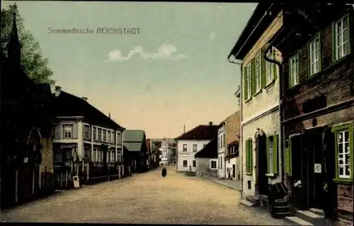 Ak Zákupy Reichstadt Region Reichenberg, Sommerfrische in  Straßenszene mit Passanten