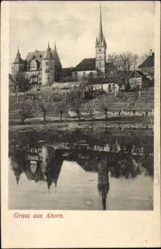 Ak Ahorn in Oberfranken, Blick auf den Ort mit Kirche und Schloss