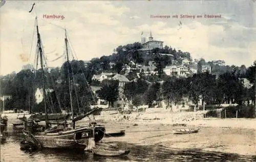 Ak Hamburg Blankenese, Ort mit Süllberg am Elbstrand, Boote