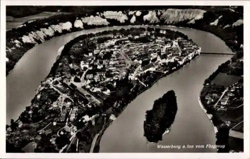 Ak Wasserburg am Inn Oberbayern, Fliegeraufnahme