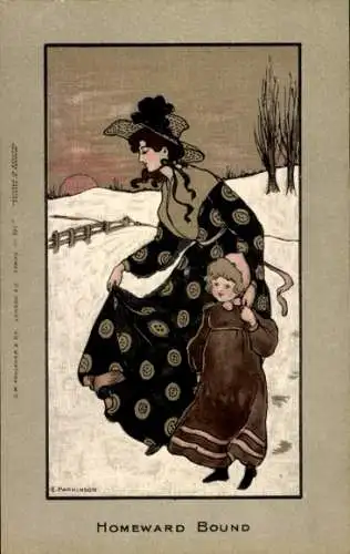 Künstler Litho Parkinson, Ethel, Frau und Mädchen im Schnee